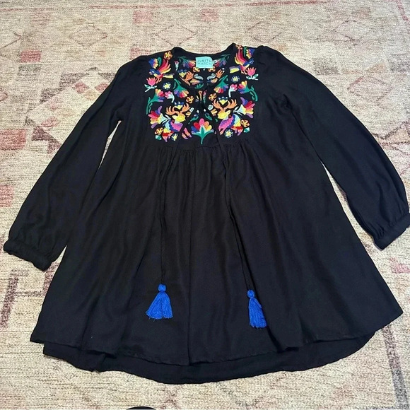 Womens Judith March Embroidered Mini Dress Long Sleeve Black M - Picture 3 of 14